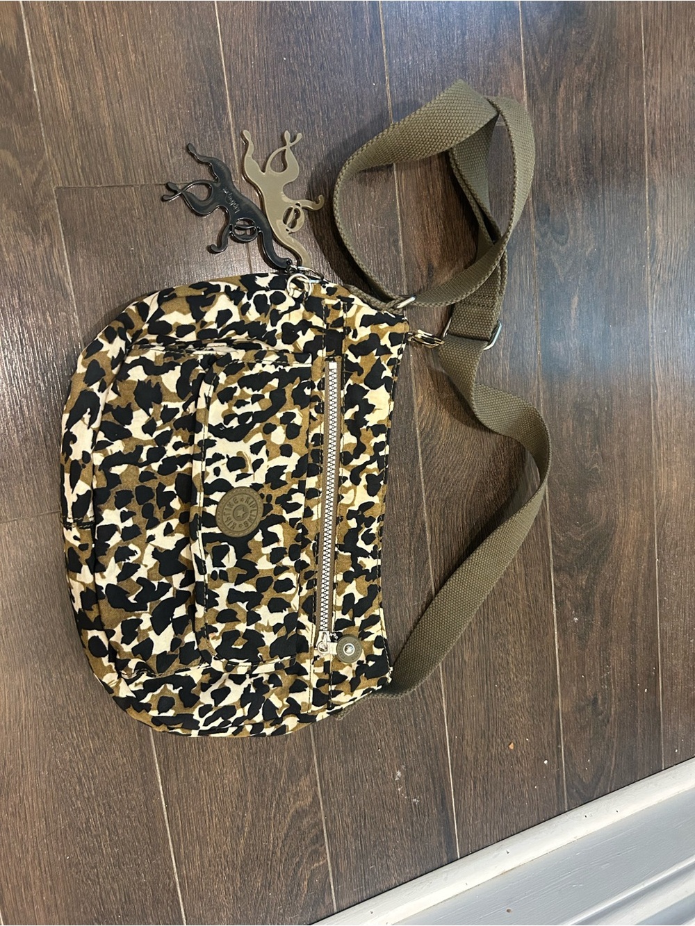 Kipling Leopard Print Crossbody Bag in Tan, Black, Cream
